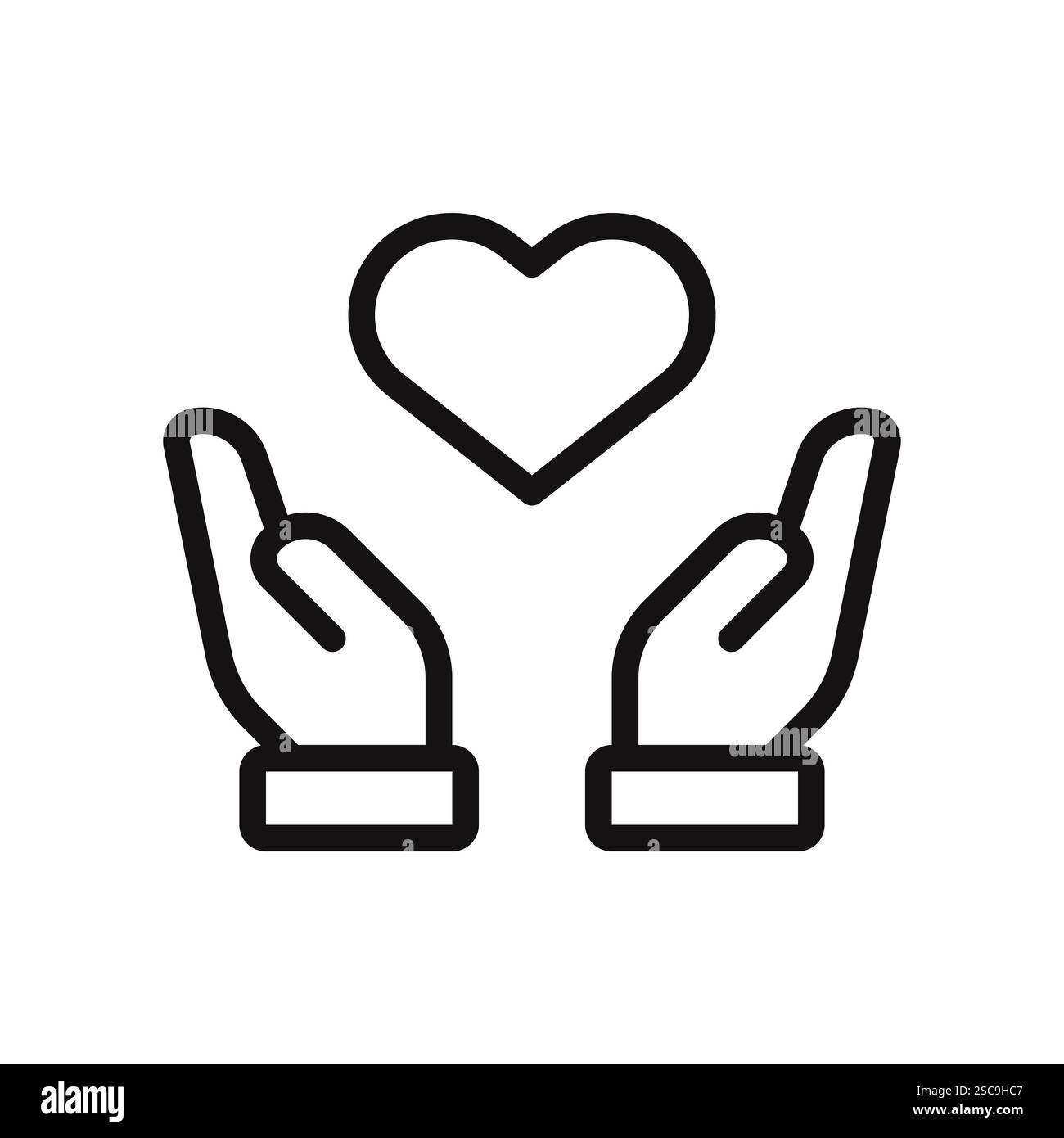 Heart in hand icons set. Hands holding heart symbol collection. Vector ...