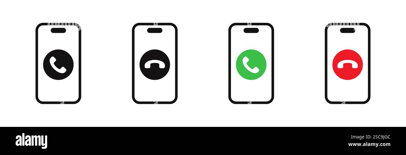Accept and decline call icons set. Phone, telephone call, contact us ...