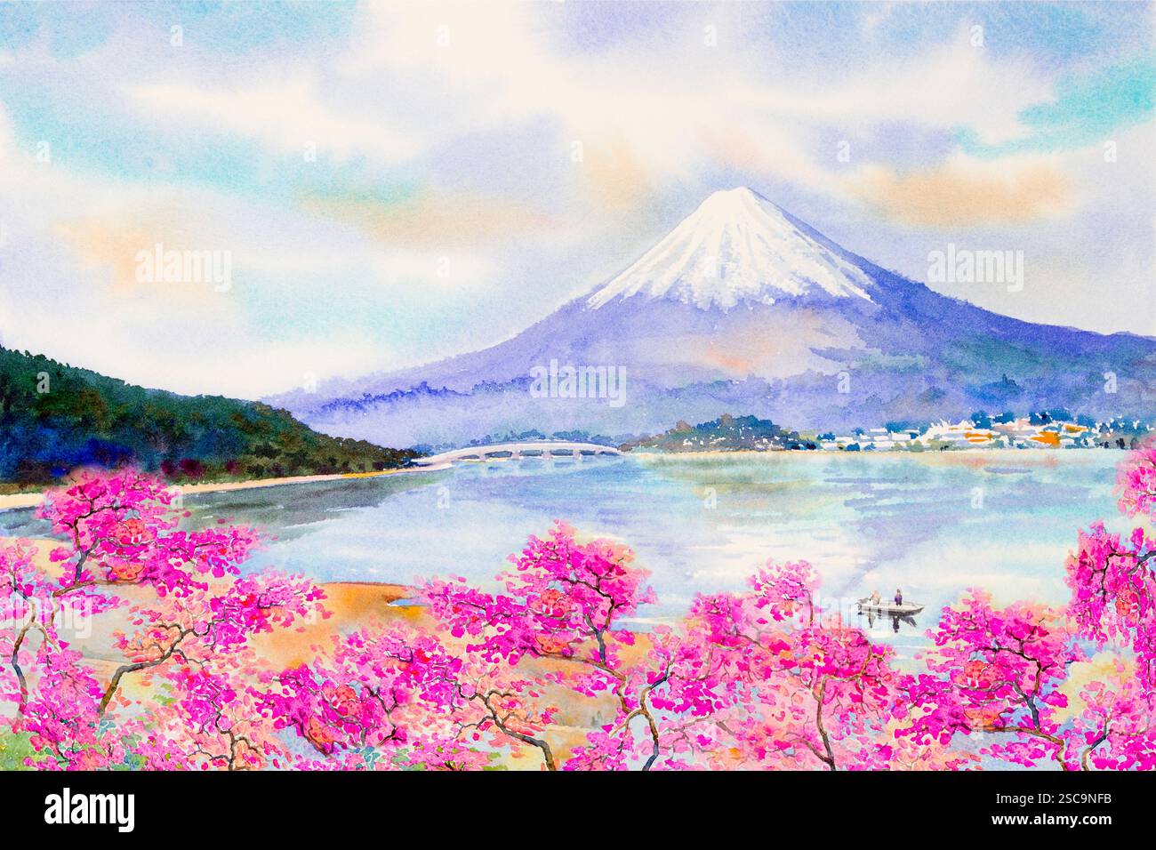 Mount Fuji and sakura cherry blossom at Lake kawaguchiko in Japan ...
