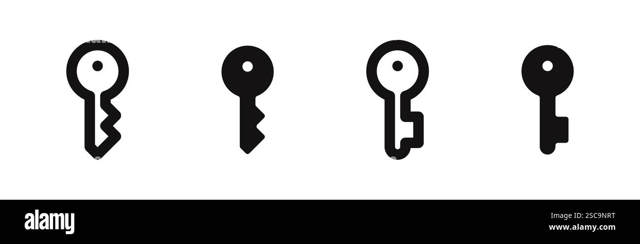 Key icons set. Lock, access account, login, password, house key ...