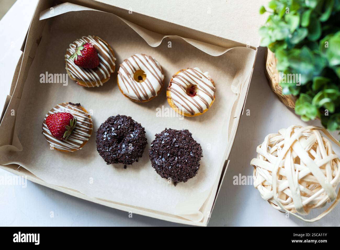 Colorful donuts in box Stock Photo - Alamy