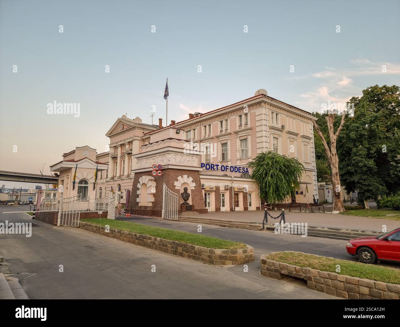 Historic entrance building of the Port of Odesa, at the Black Sea in Ukraine - Smartphone Captured Stock Image