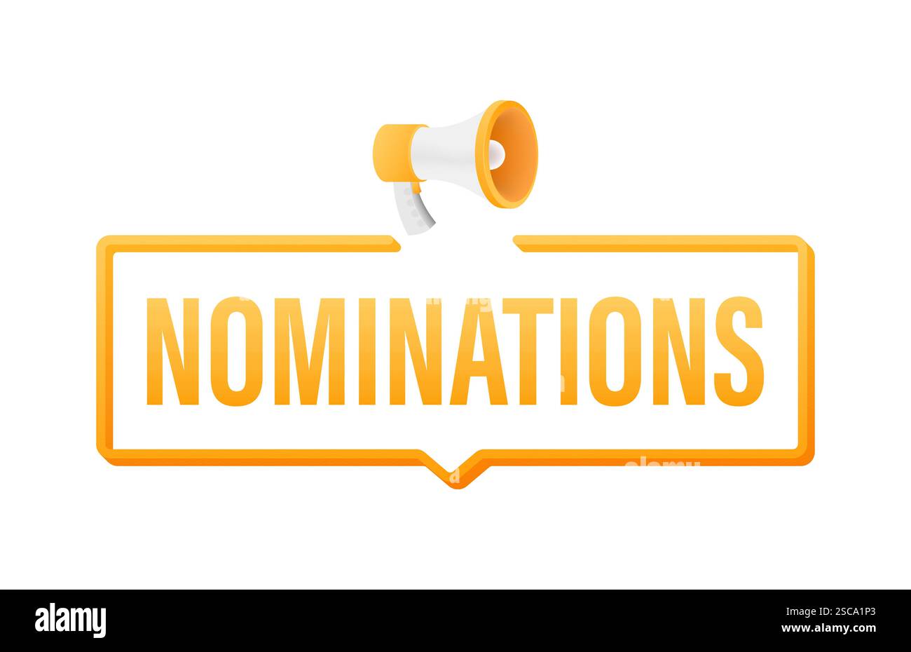 Megaphone announcing nominations with orange speech bubble Stock Vector