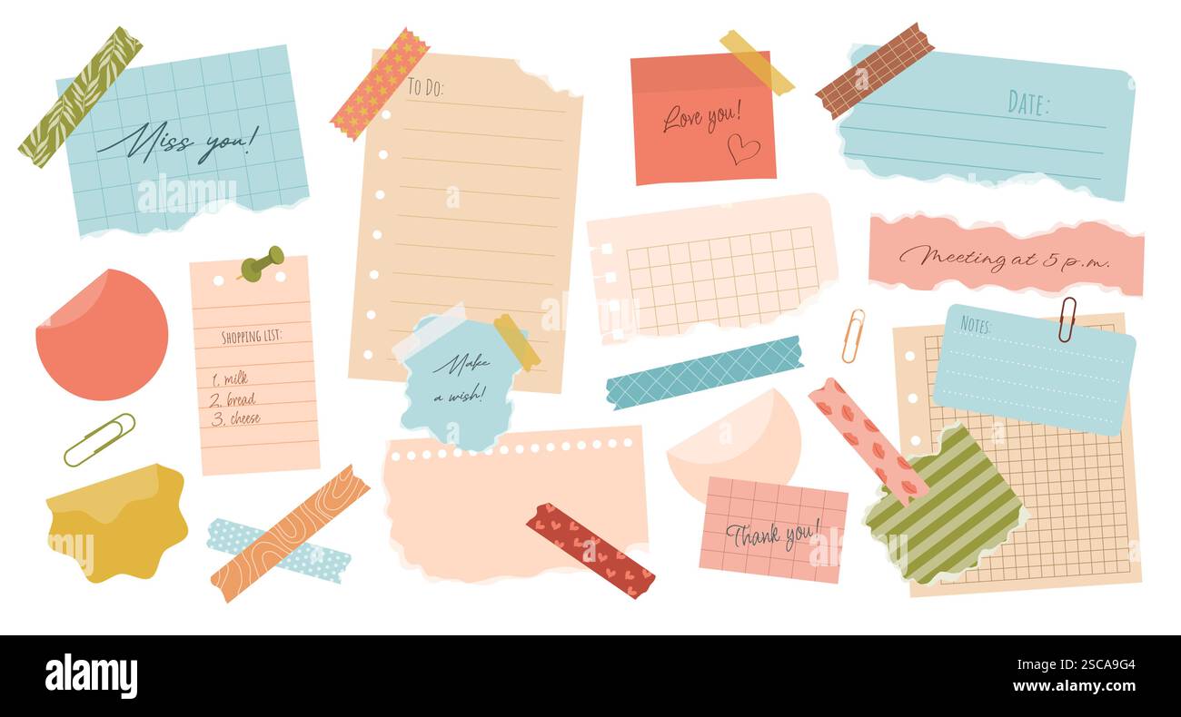 Set of various torn paper notes, stickers, tapes Stock Vector Image ...