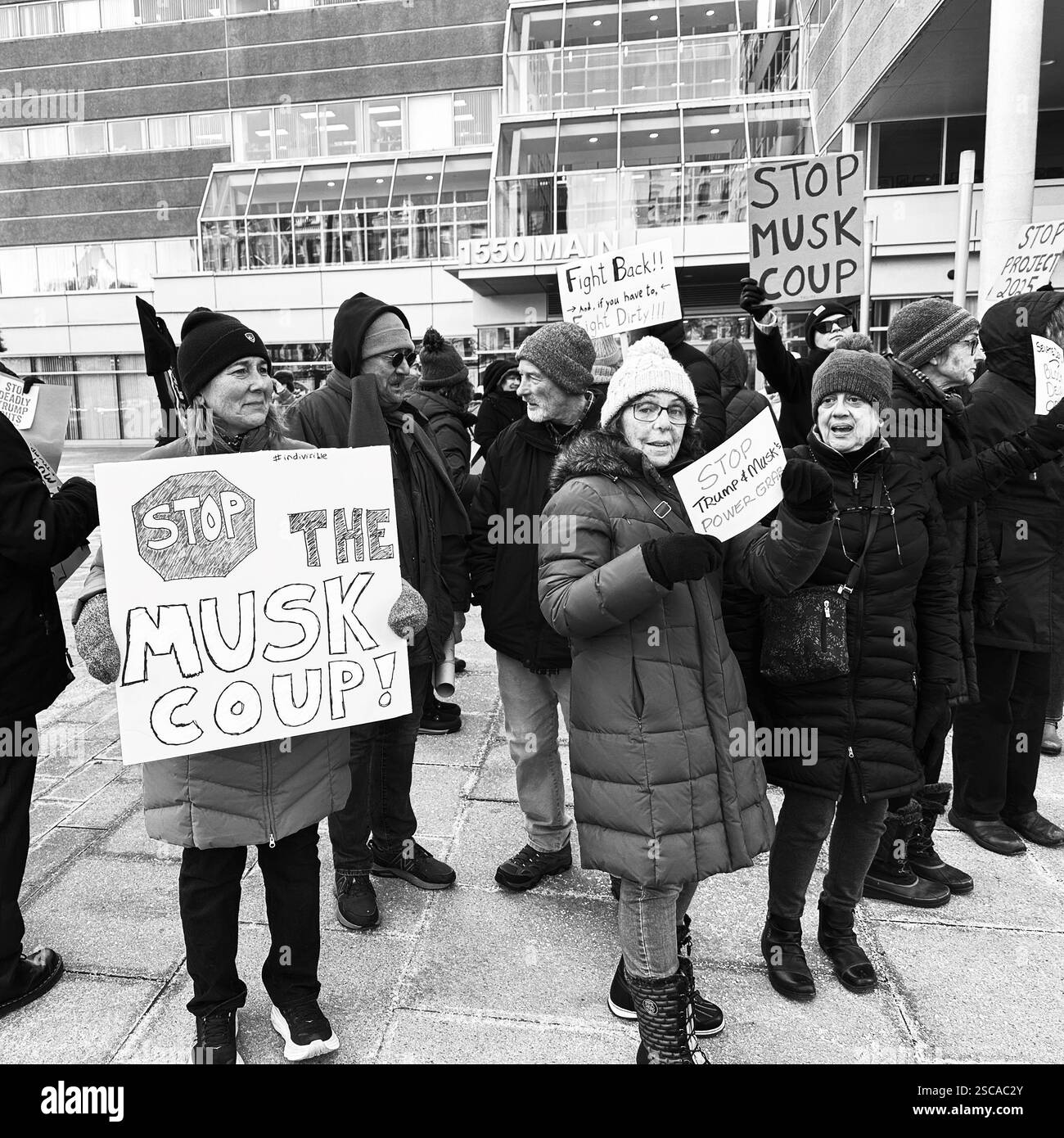 February 5, 2025, Springfield, Massachusetts, United States. Rally outside the Springfield offices of Senators Ed Markey and Elizabeth Warren. - Smartphone Captured Stock Image