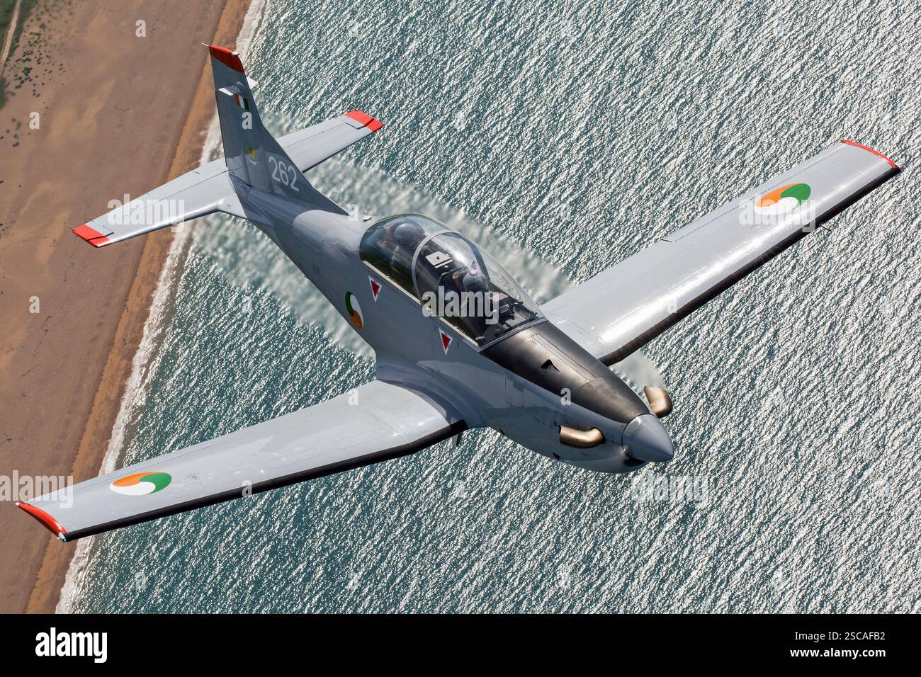An Irish Air Corps Pilatus PC-9 turboprop trainer aircraft in flight ...