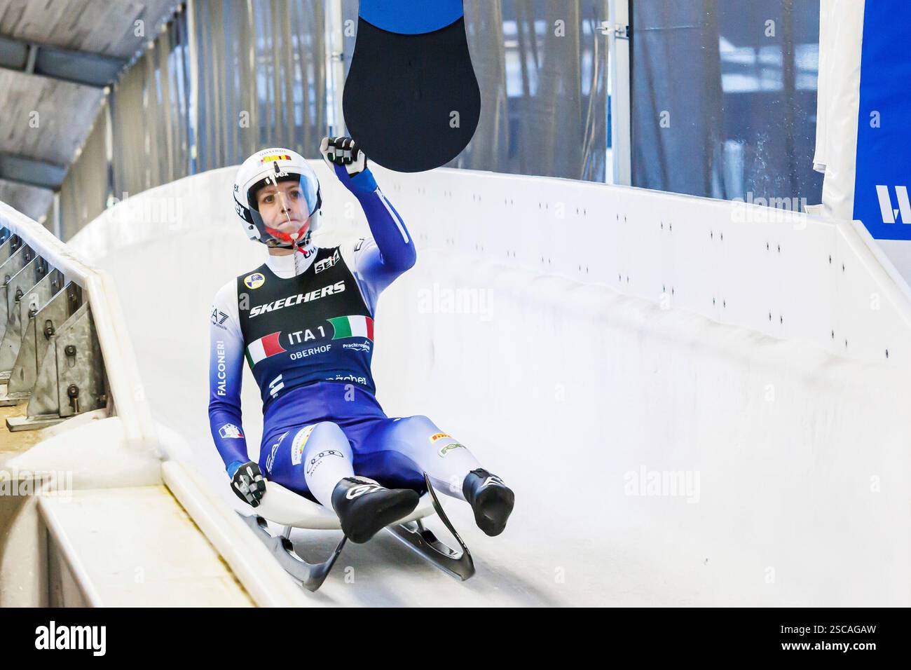 Verena Hofer (ITA, Italien) beim Anschlag ans Touchpad, 26.01.2025, Oberhof (Deutschland), Eberspächer Luge World Cup Oberhof II Stock Photo