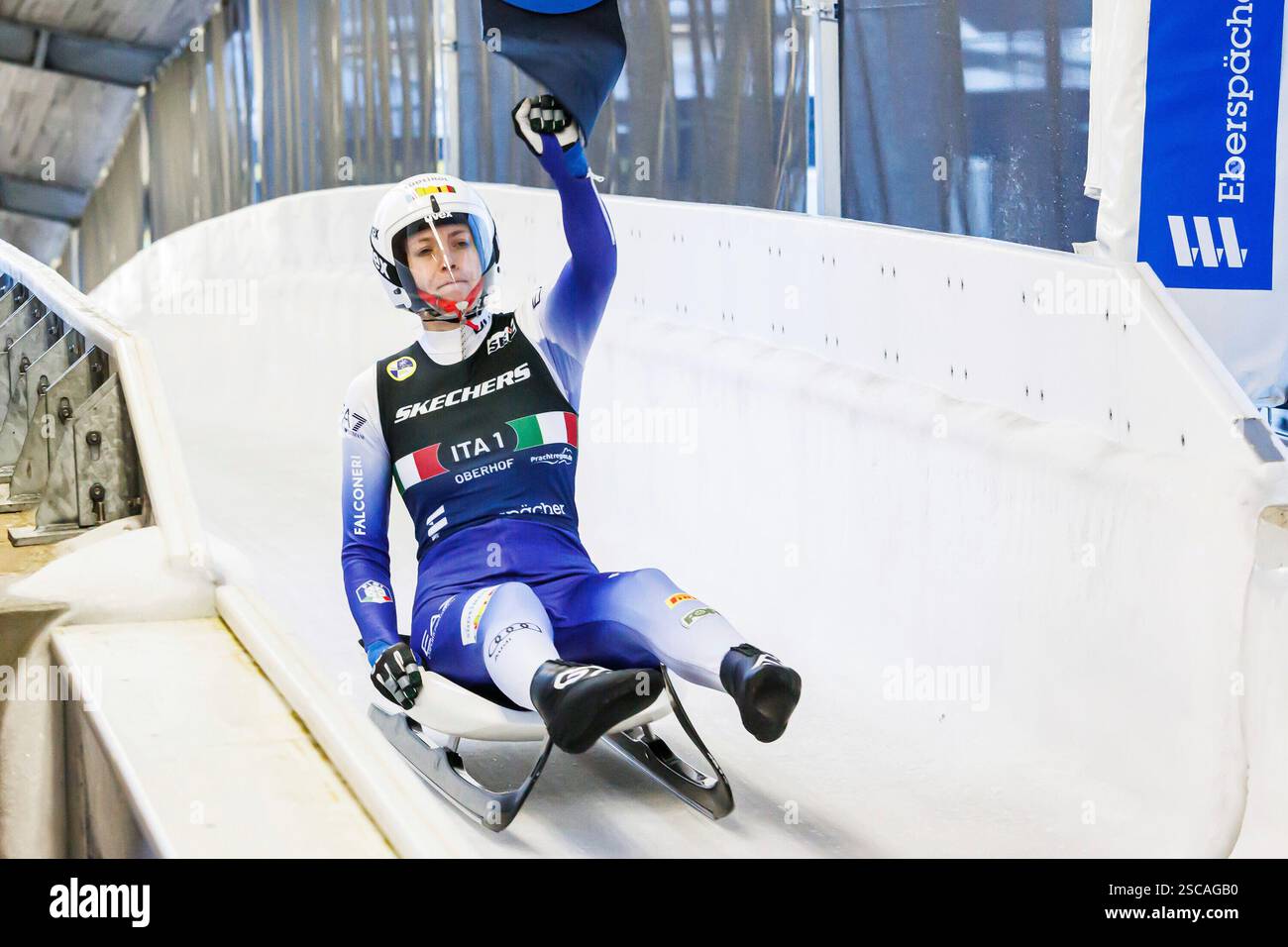 Verena Hofer (ITA, Italien) beim Anschlag ans Touchpad, 26.01.2025, Oberhof (Deutschland), Eberspächer Luge World Cup Oberhof II Stock Photo