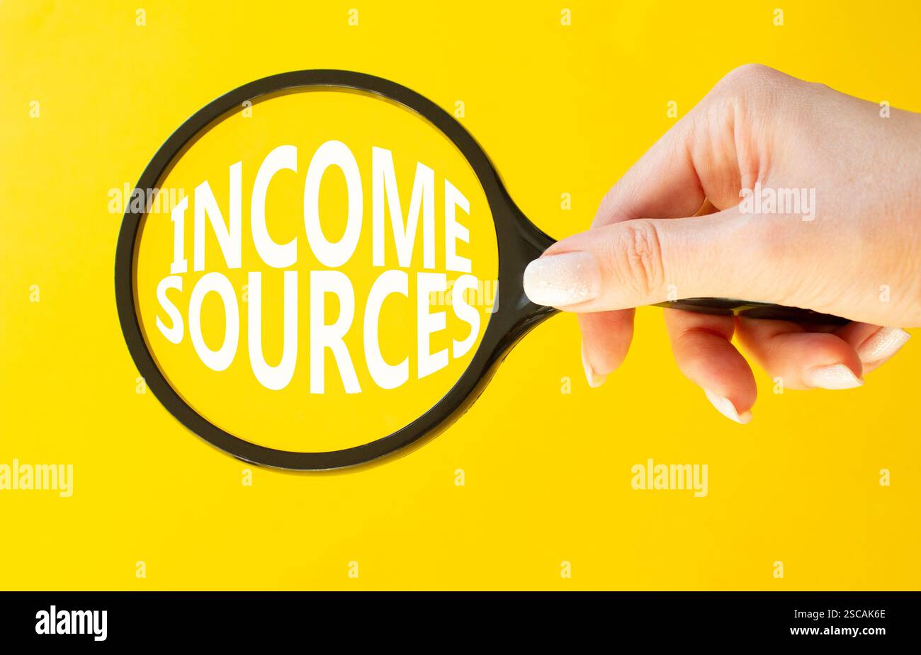 Income Sources symbol. Magnifying Glass with Concept word Income ...