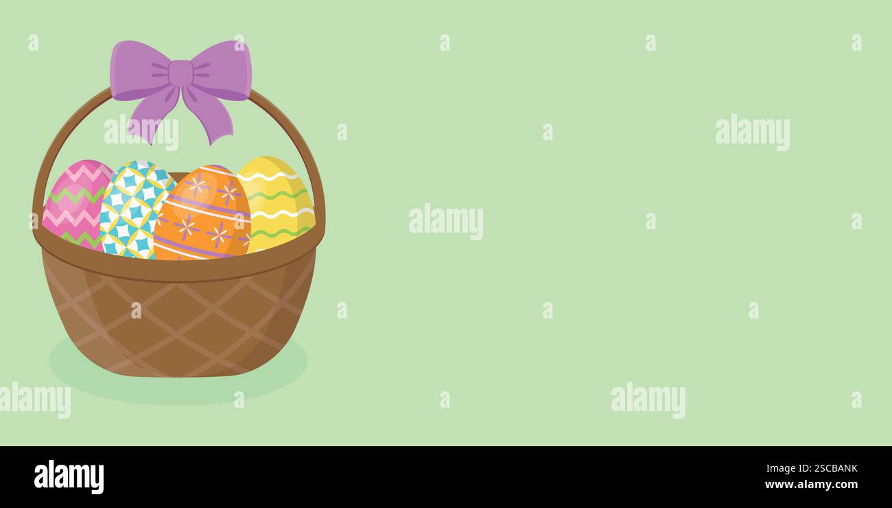 Empty background with Easter basket on the side. Stock Vector