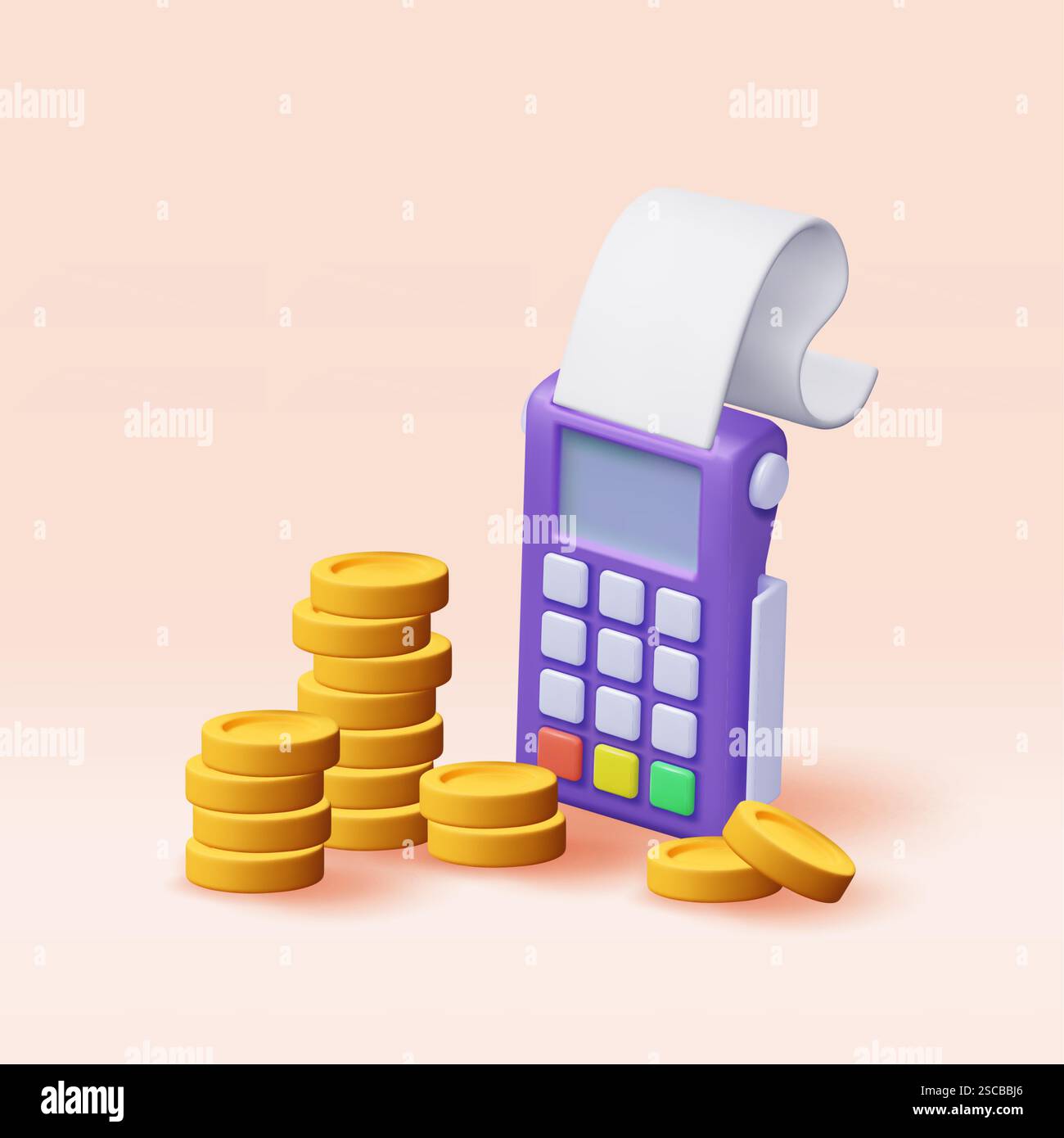 3D Payment terminal with card, coins and receipt Stock Vector Image ...