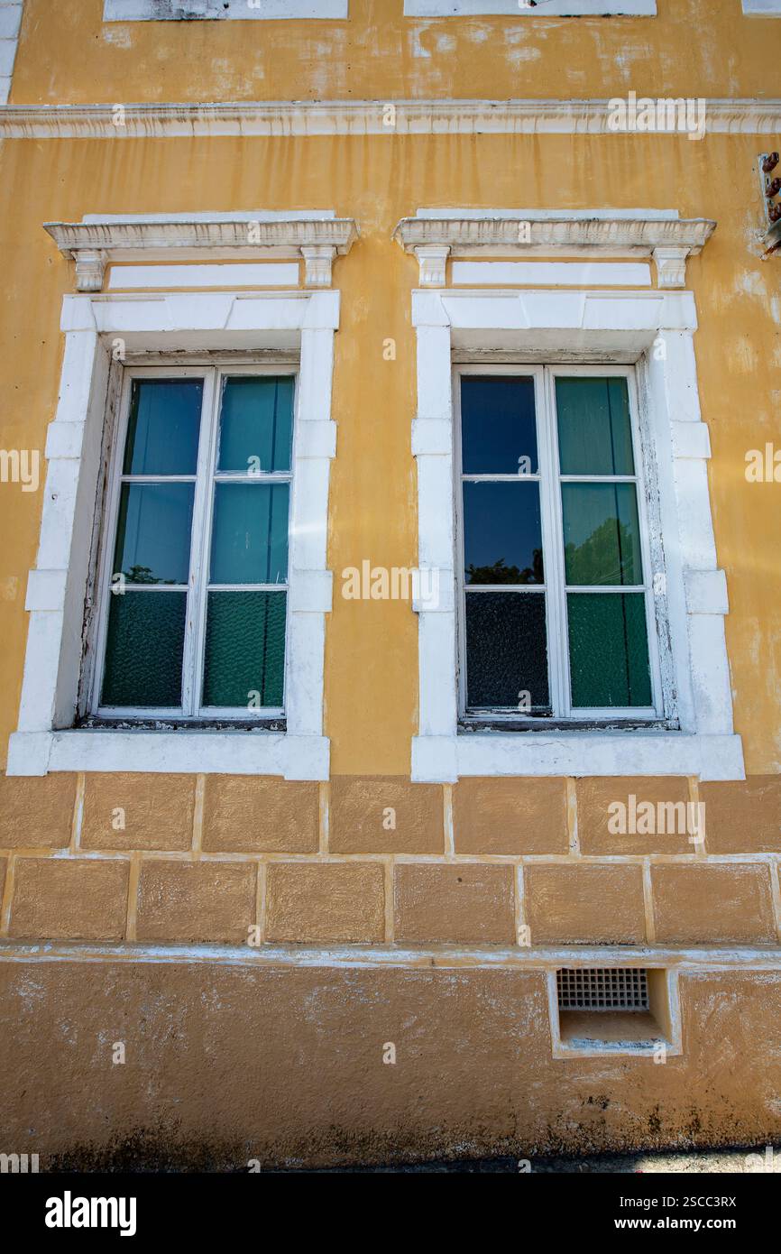 window on facade of house in Santana do Parnaiba, historic city of ...