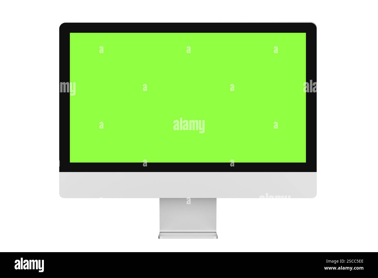 Monitor Mockup with a green screen chroma key isolated on a white background Stock Photo
