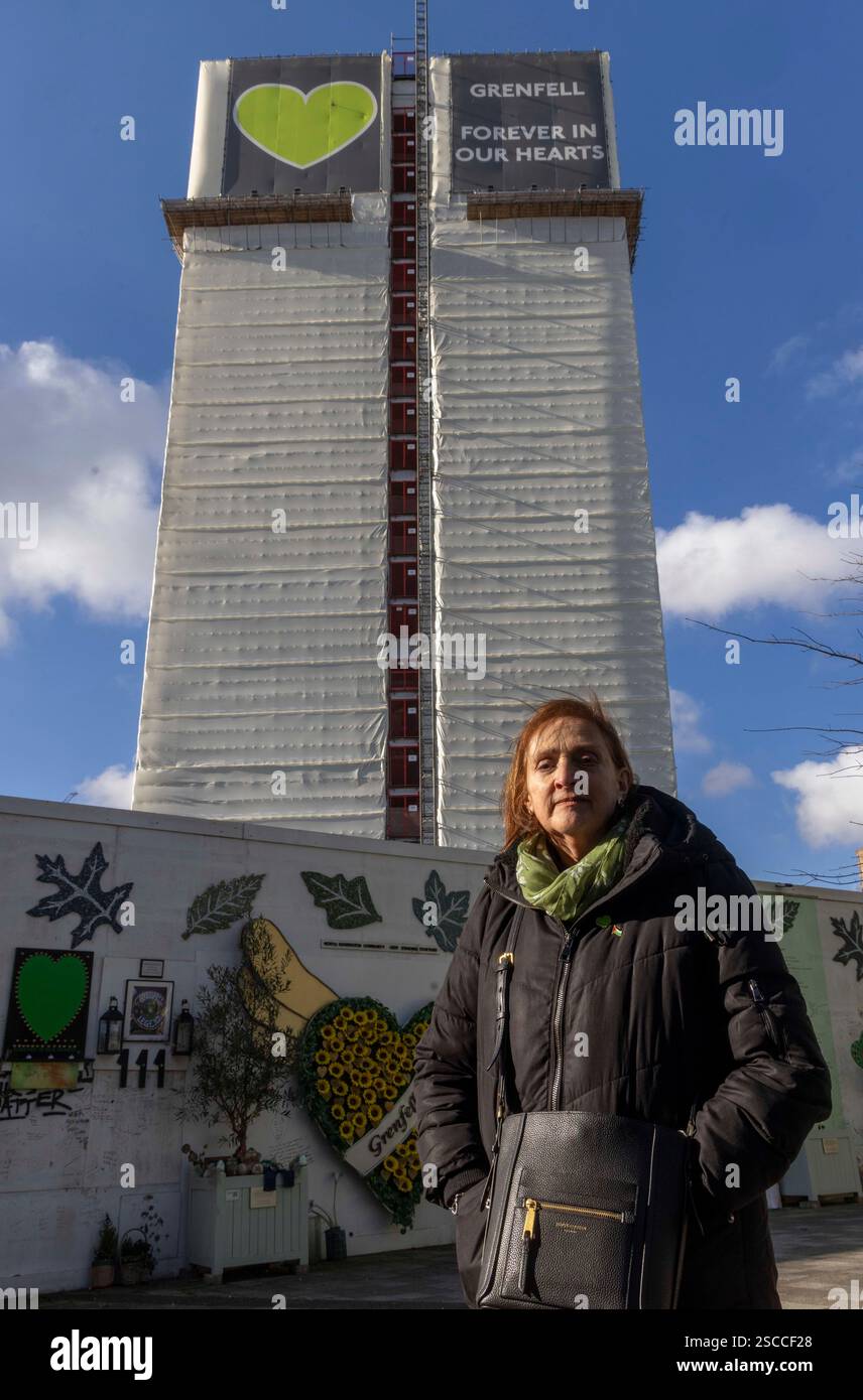 London, UK. 6th Feb, 2025. View of Grenfell Tower with Emma Dent Coad, British architectural historian and politician who served as Member of Parliament (MP) for Kensington from 2017 to 2019. She has been a member of Kensington and Chelsea London Borough Council for Golborne since 2006 Deputy Prime Minister, Angela Rayner, has decided to demolish Grenfell tower and replace it with a memorial. Angela Rayner met with families and survivors of the Grenfell fire on Wednesday night to tell them the remains of the building would be demolished. Credit: Karl Black/Alamy Live News Stock Photo