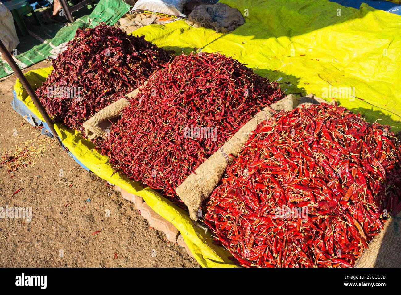 Sale of red hot peppers on the market in India Stock Photo - Alamy