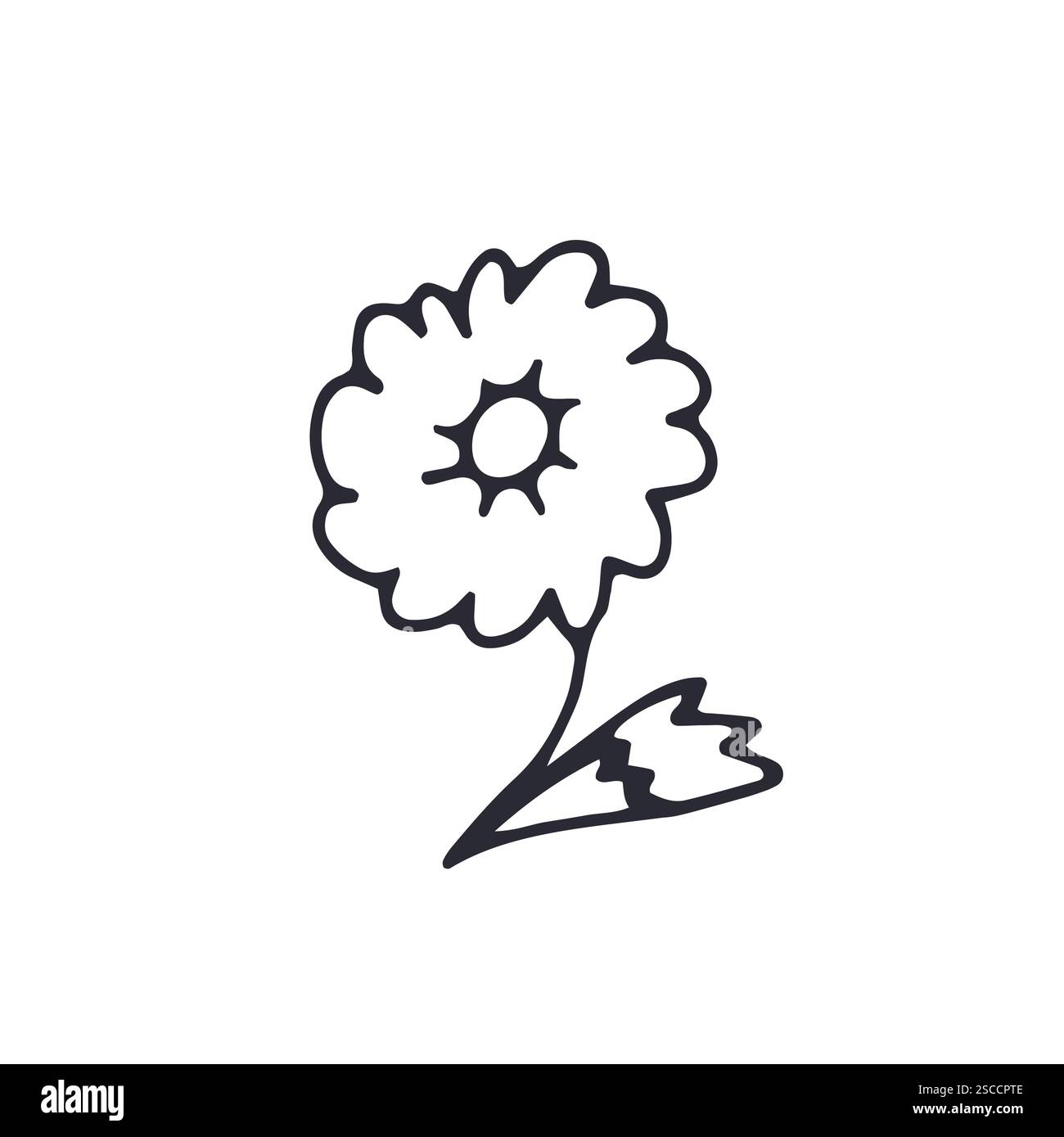 Hand drawn black and white outlined doodle daisy flower Stock Vector ...