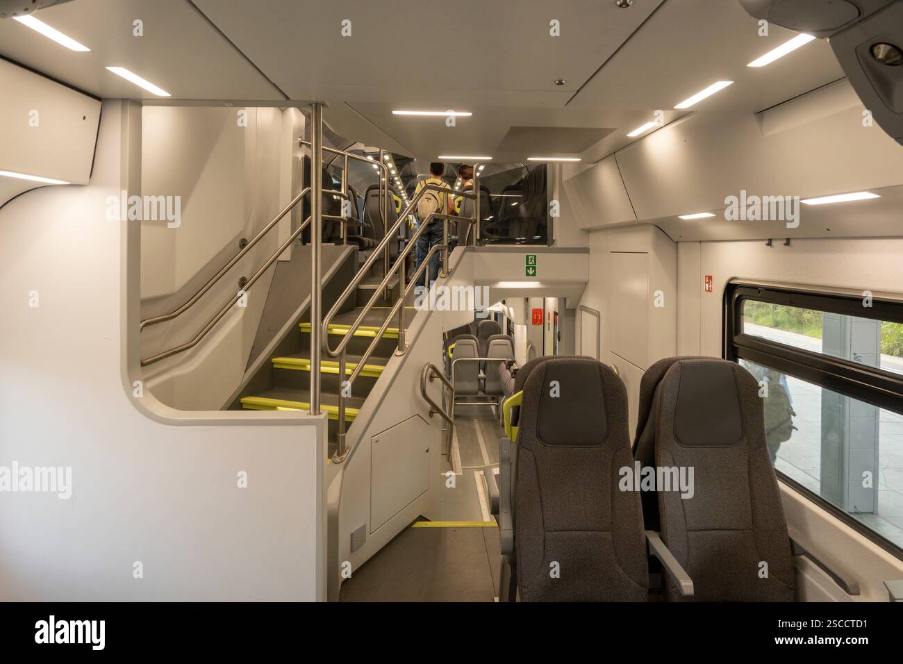 Italy Train Layout Interior of a double-decked passenger train in Italy Stock Photo - Alamy