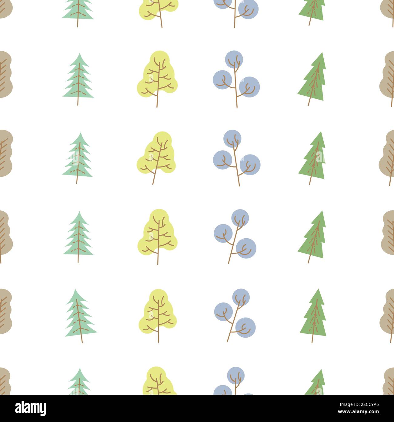 Seamless pattern with colored trees on white background. Vector illustration. Stock Vector