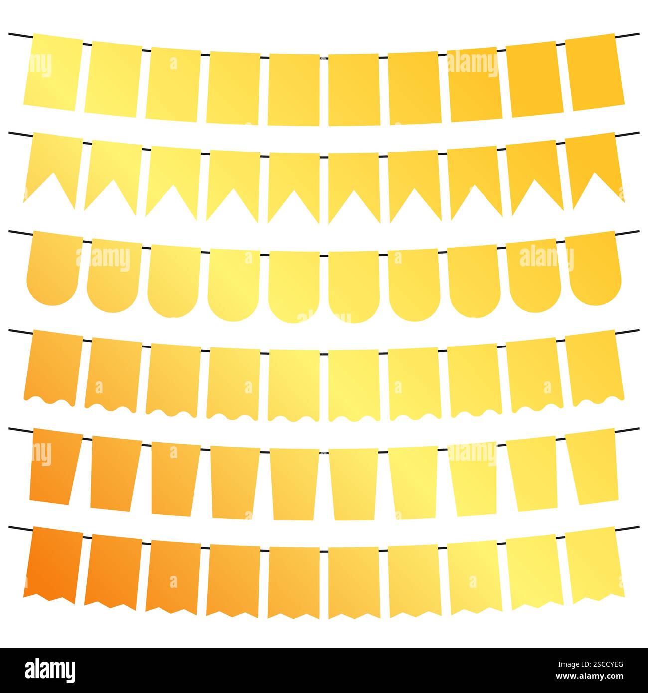 Banner Flag Pattern Color Yellow flags and bunting garlands for decoration. Decor elements with ...