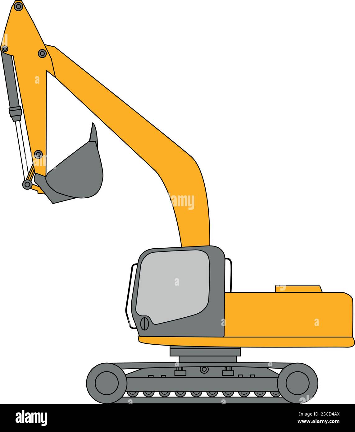 Yellow excavator vector art. Construction machinery. Stock Vector