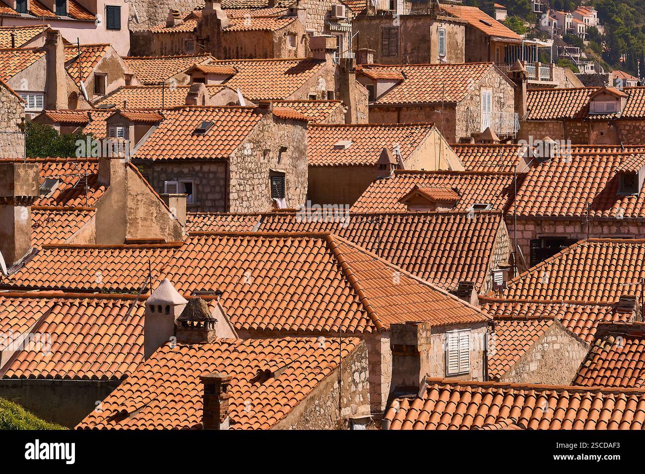 Beautiful Aerial View of an Historic Mediterranean Town's Tiled ...