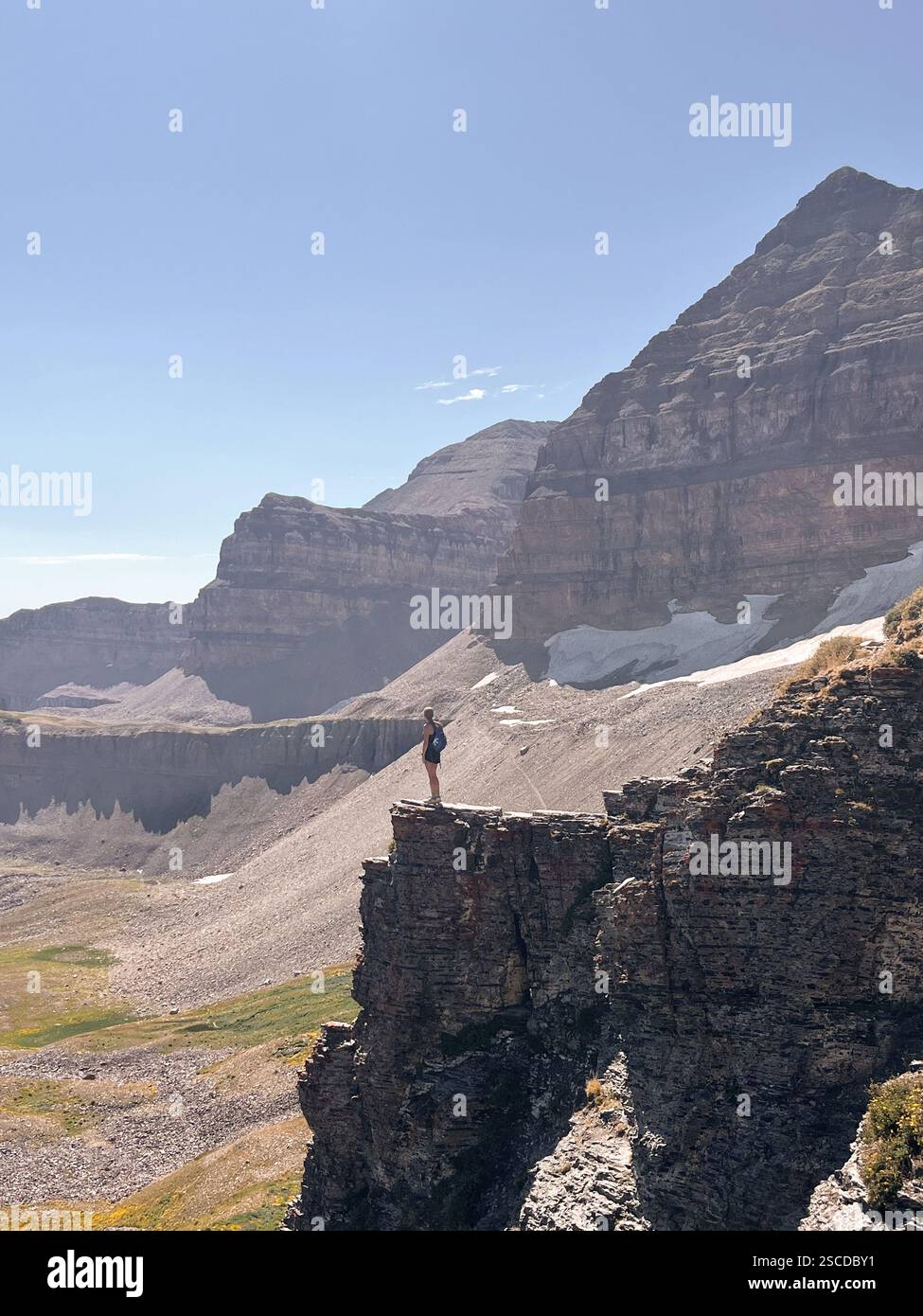Hiker on Rock on Mt. Timpanogos Trail | Utah Mountains - Smartphone Captured Stock Image
