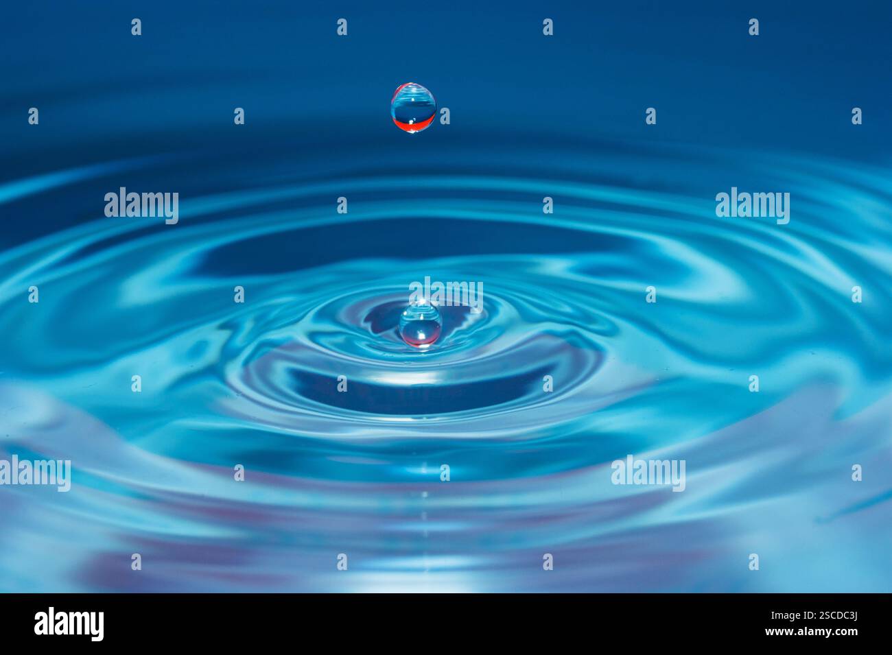 Water drop falling into water making a perfect concentric circles Stock Photo