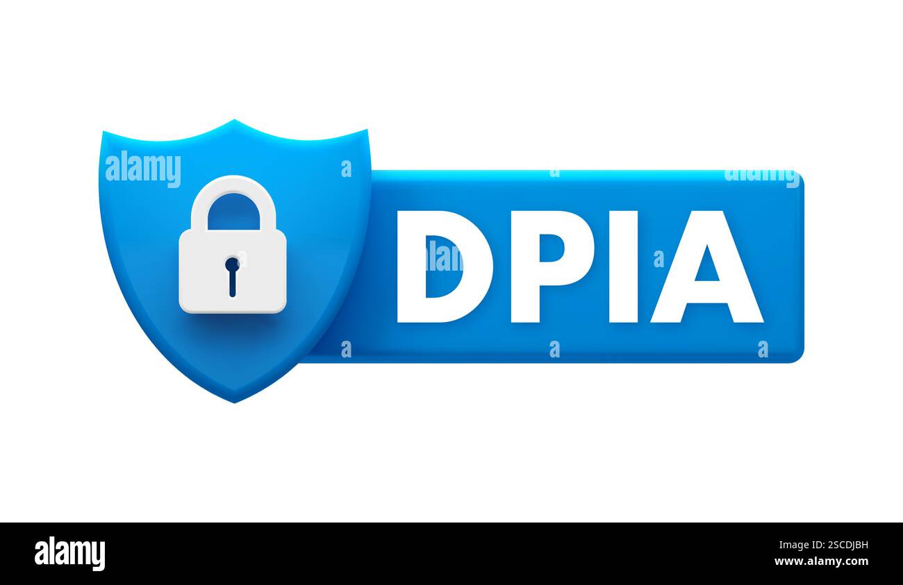 Data Protection Impact Assessment with Shield and Padlock Protecting Privacy Stock Vector