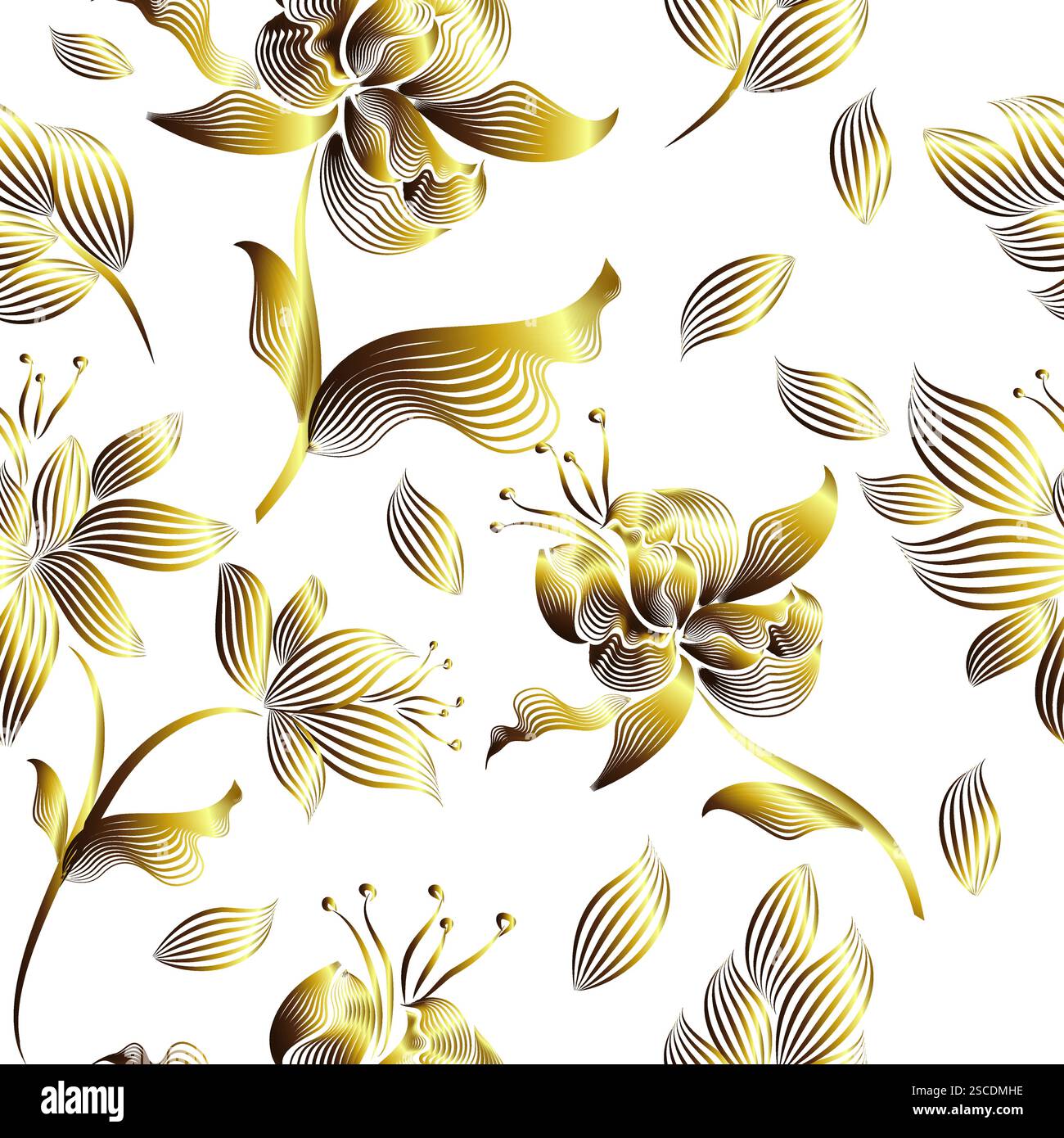 Golden flowers on a white background. hand drawing. Not AI, Vector ...