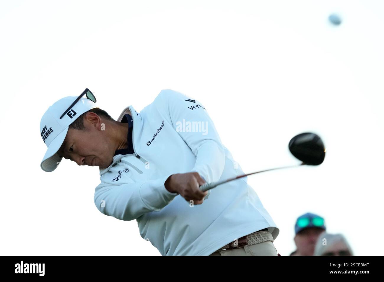 Michael Kim hits his tee shot at the 10th hole during the first round