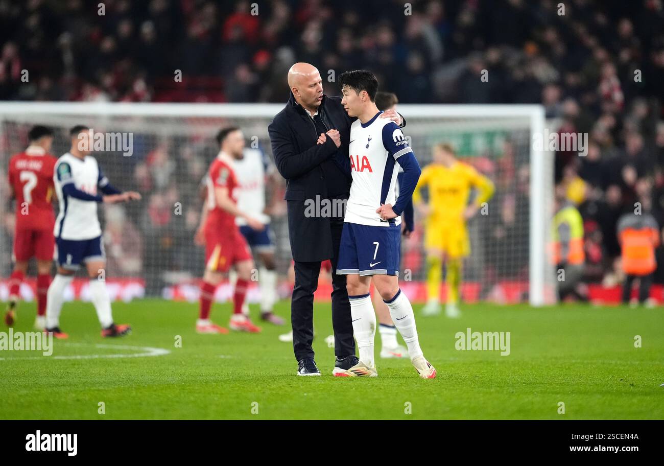 Tottenham Hotspur manager Ange Postecoglou with player Son HeungMin