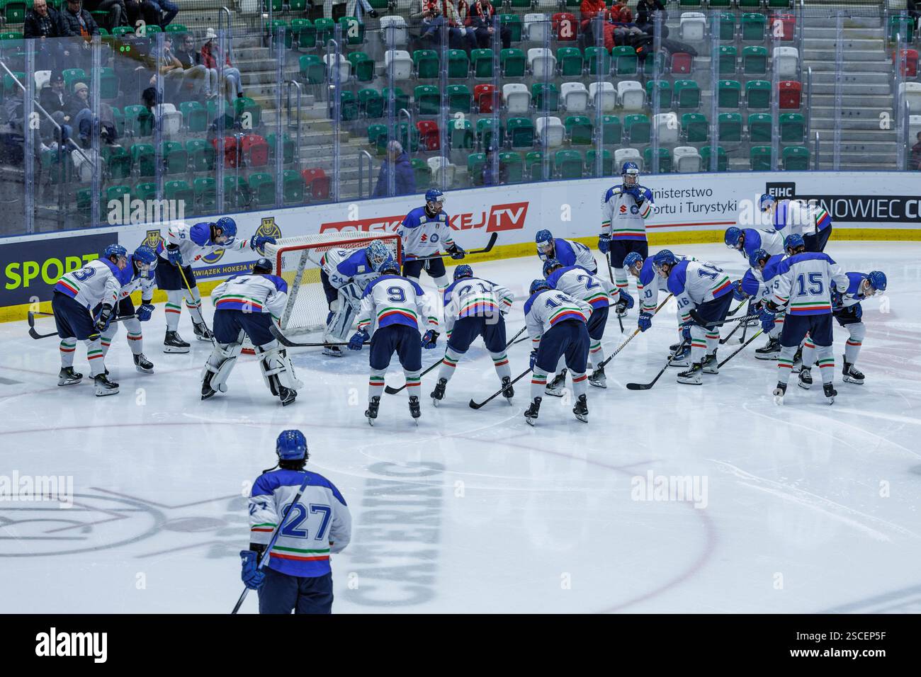 Sosnowiec, Poland, Feb 6 2025, Hockey match as part of the EIHC 2025 tournament between POLAND AND ITALY OP:  Druzyna Wloch przed meczem Stock Photo