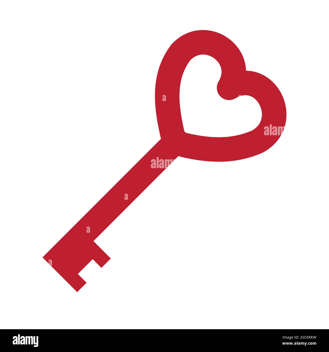 Vector flat red key with heart isolated on white background Stock Vector