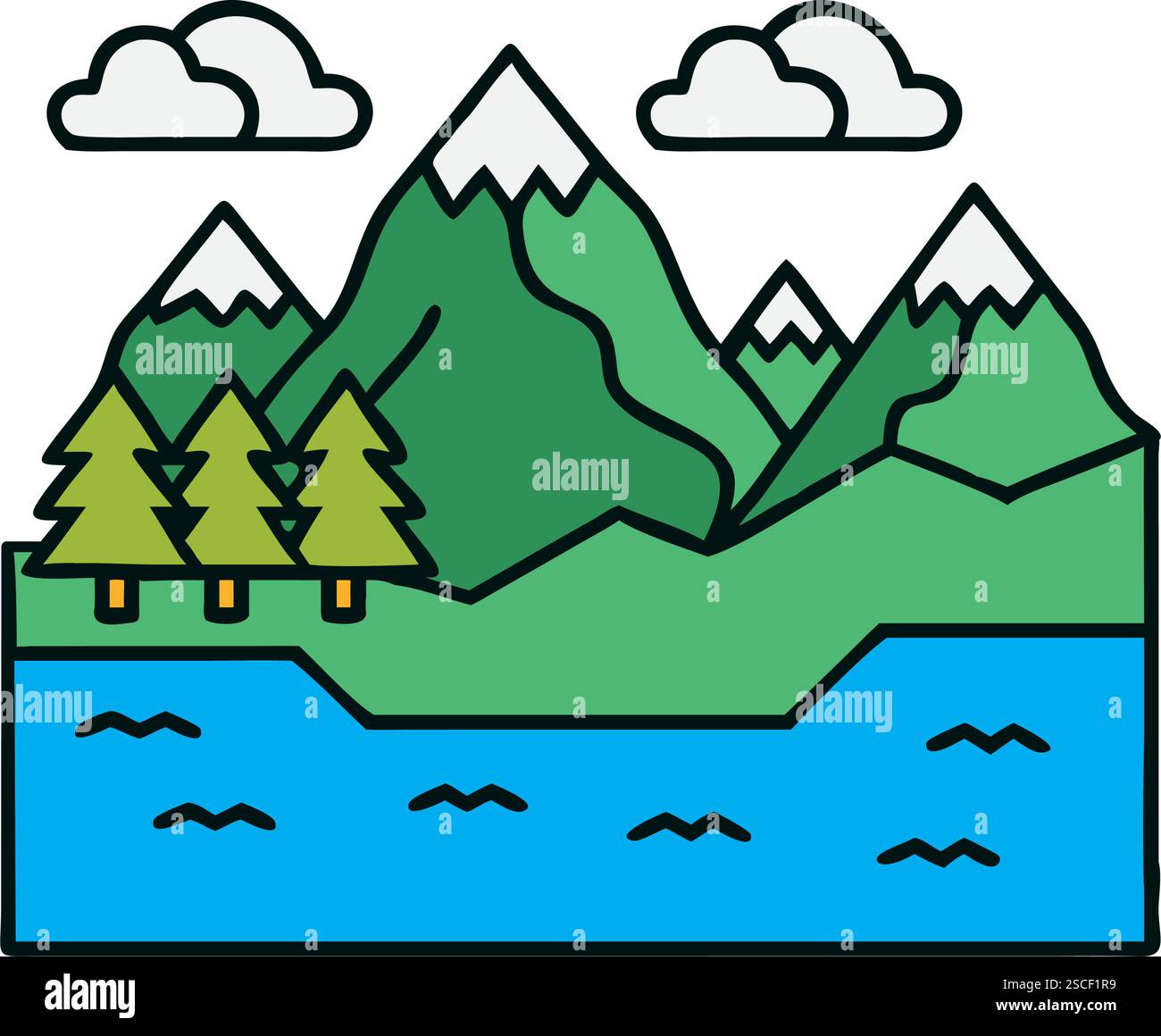 Lush Green Mountains With Pine Trees Icon Stock Vector Image & Art - Alamy