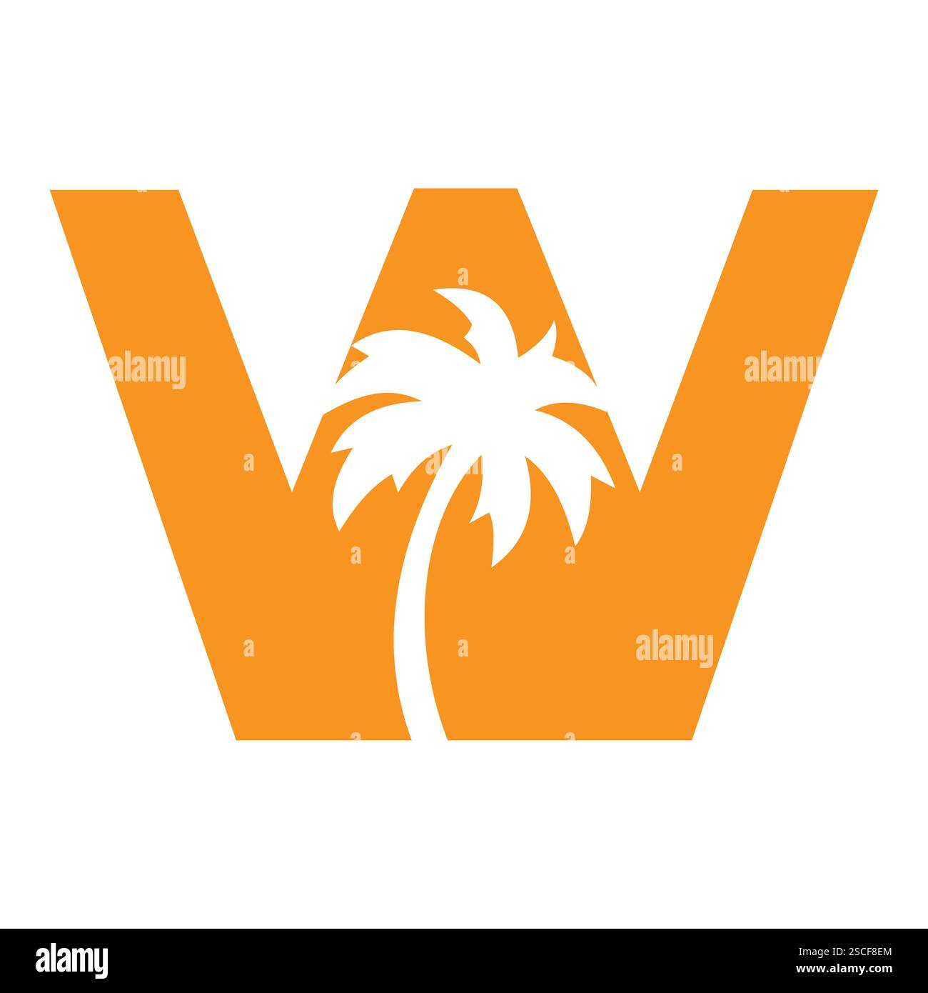 Initial Palm Tree On Letter W Stock Vector