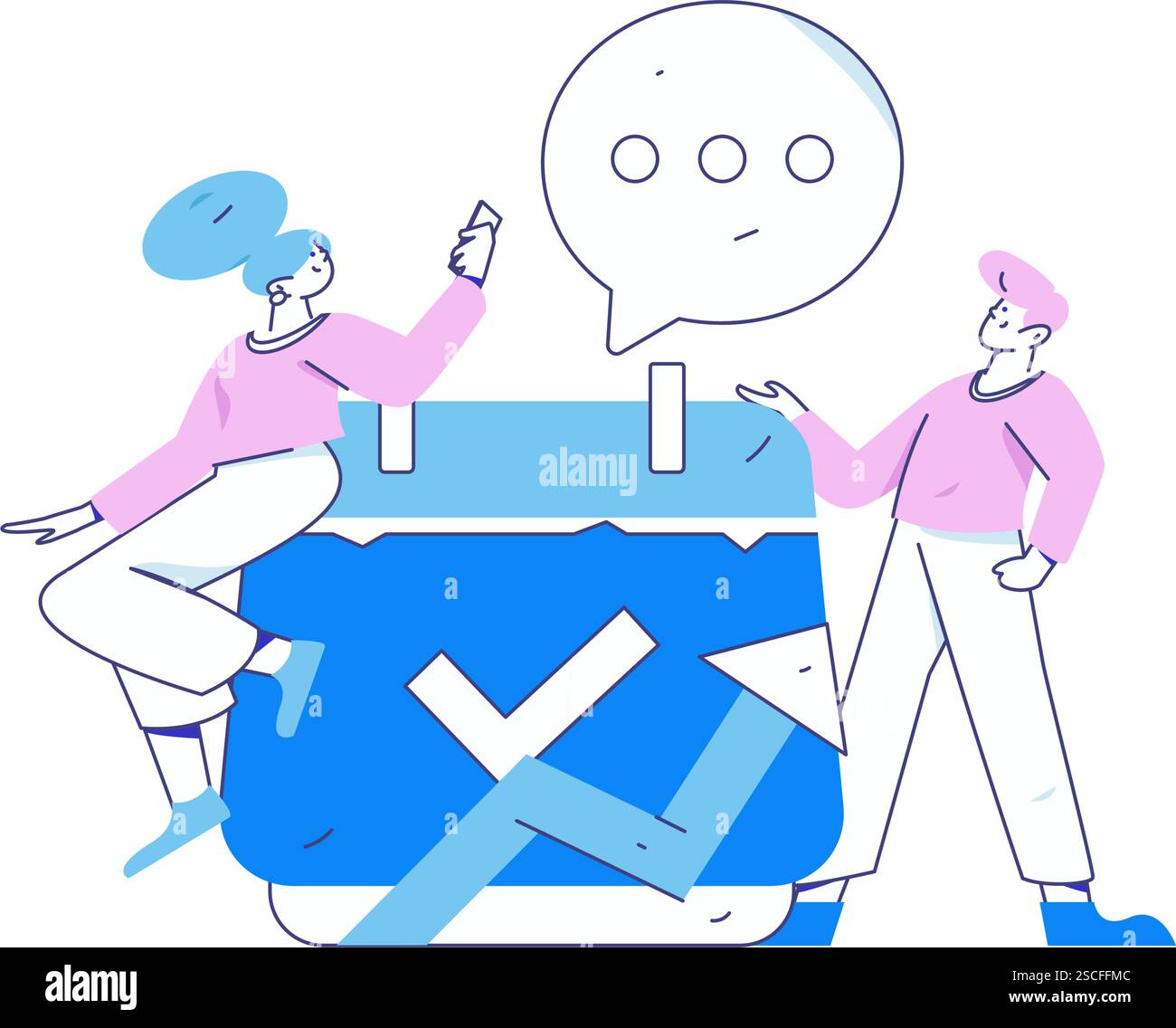 Check Off Character Check-in character flat vector concept operation hand-drawn ...