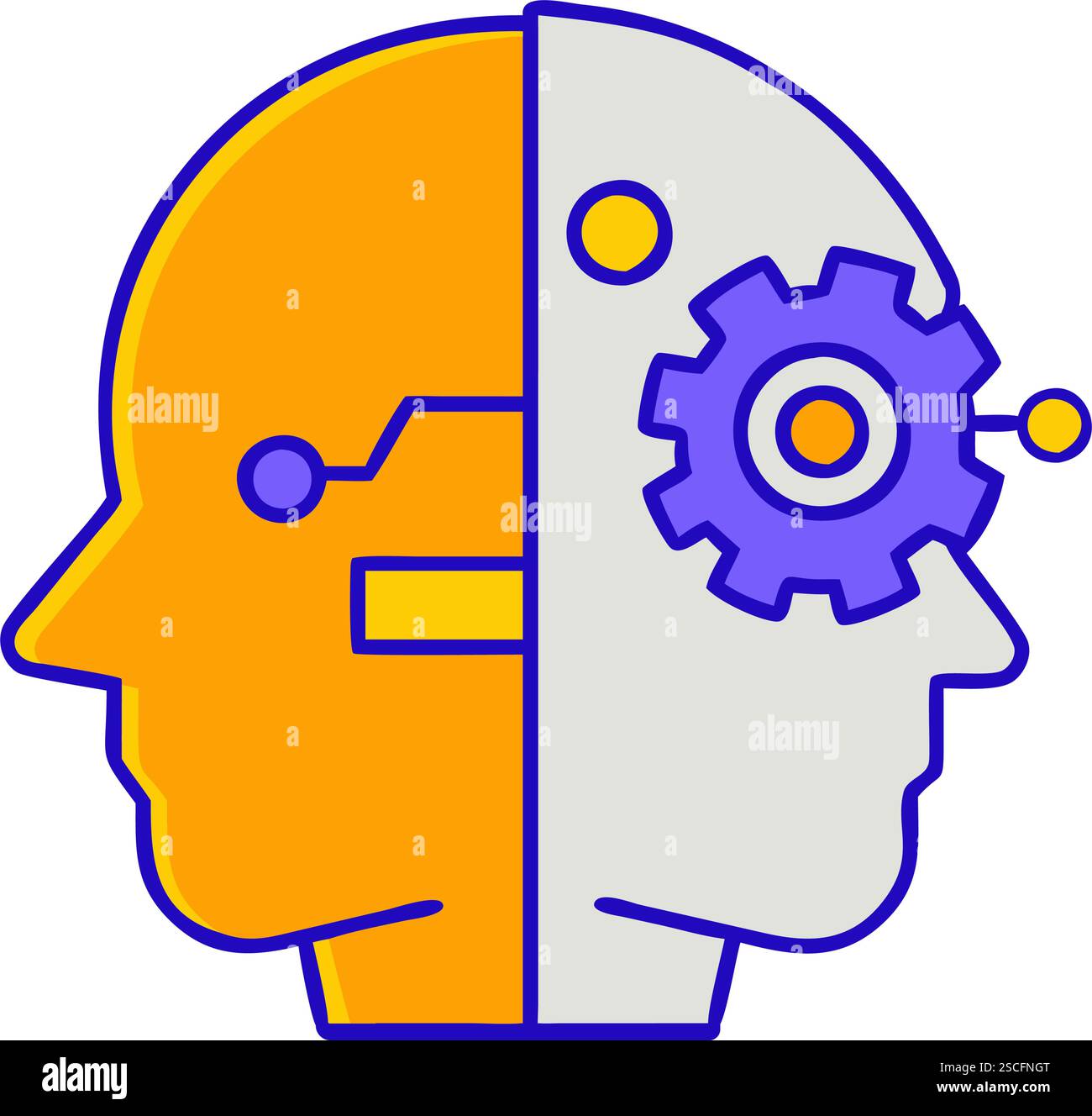 AI human head with gear technology illustration Stock Vector