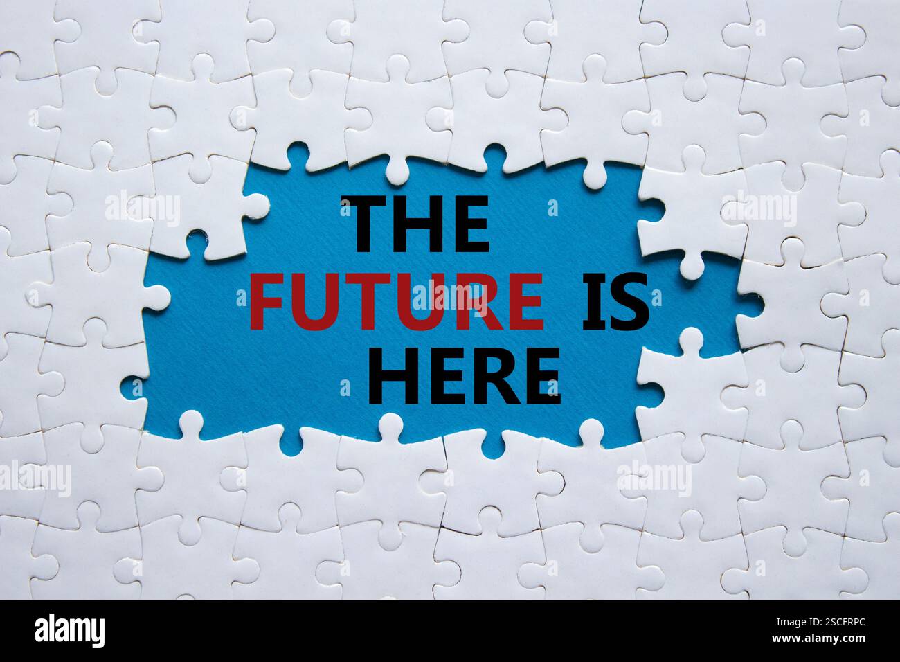 The future is here symbol. Concept words The future is here on white ...