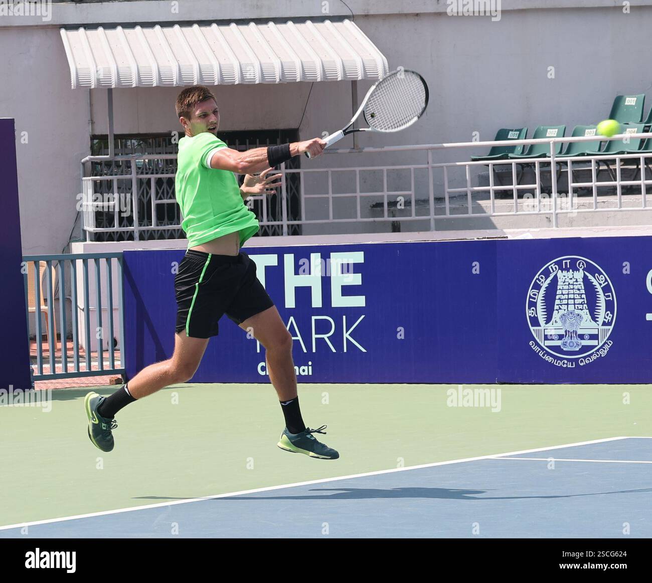 Chennai, India. 07th Feb, 2025. Chennai Open 2025: Oleksandr OVCHARENKO (UKR) vs Dalibor SVRCINA (CZE) Oleksandr OVCHARENKO (UKR) In action Credit: Seshadri SUKUMAR/Alamy Live News Stock Photo