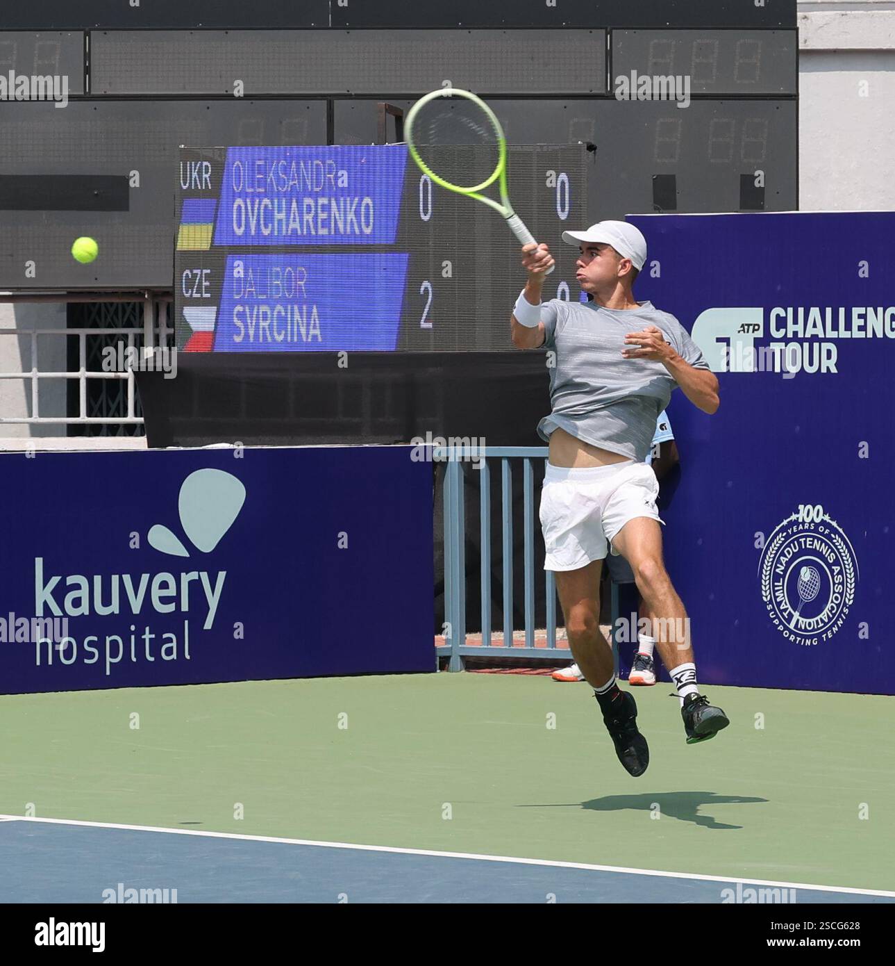 Chennai, India. 07th Feb, 2025. Chennai Open 2025: Oleksandr OVCHARENKO (UKR) vs Dalibor SVRCINA (CZE) Dalibor SVRCINA (CZE) In action Credit: Seshadri SUKUMAR/Alamy Live News Stock Photo