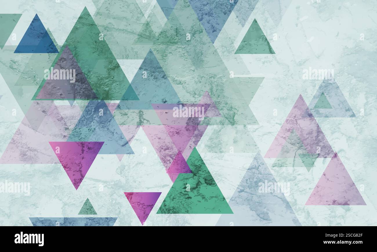 Colorful retro grunge triangles abstract tech background. Geometric minimal vector design Stock Vector