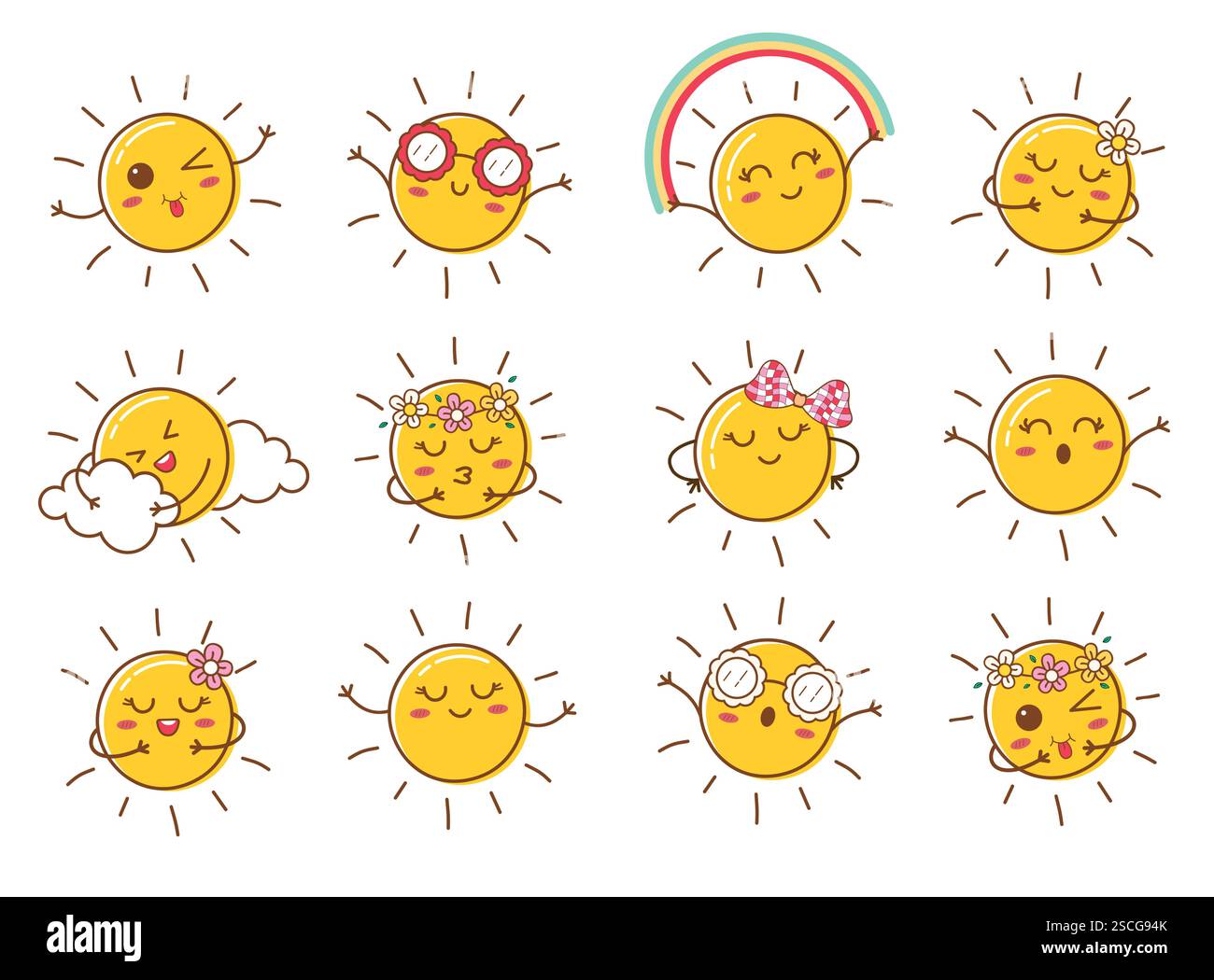 Sun drawing clipart set. Yellow sun clip art in doodle hand drawn ...