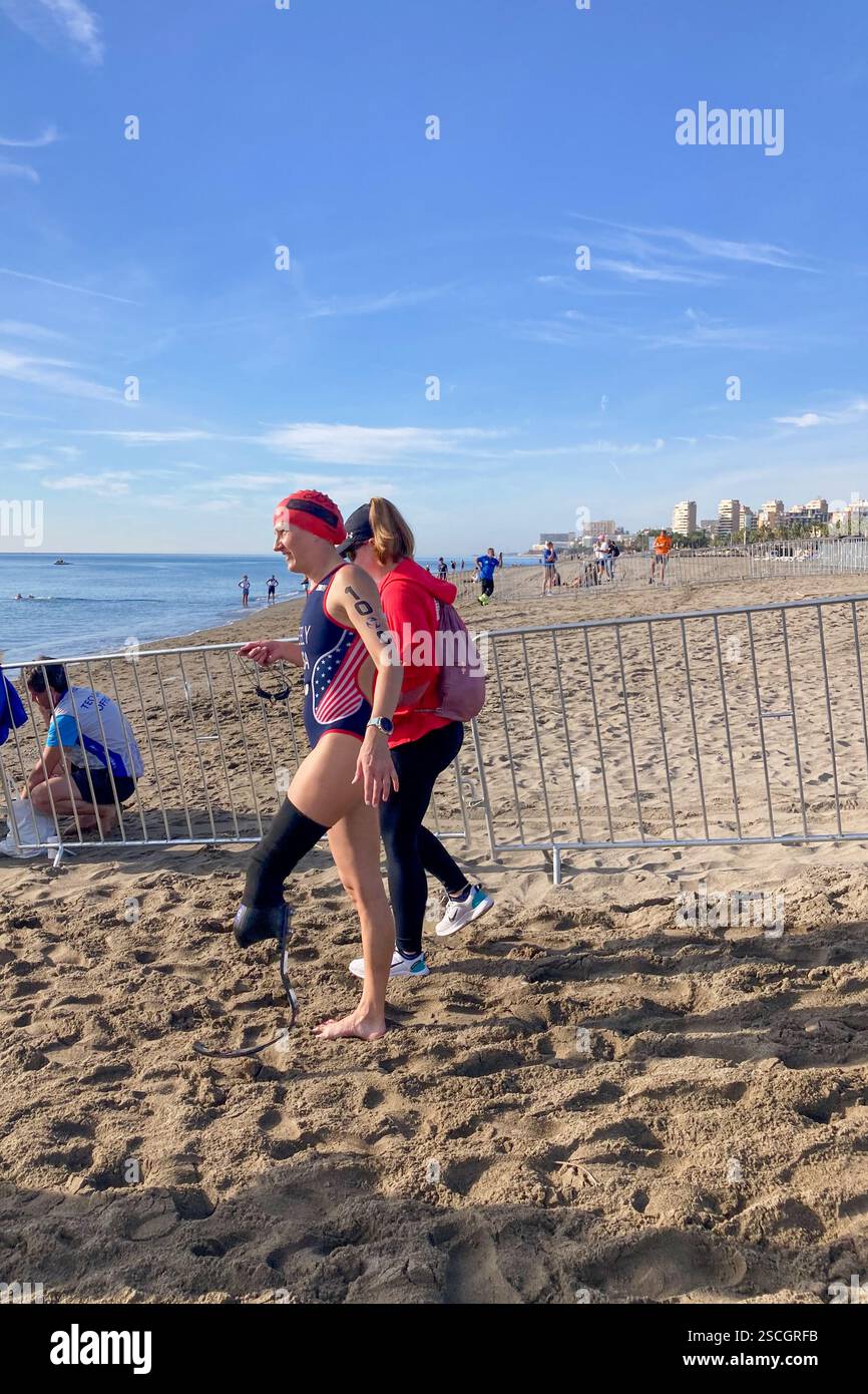 TORREMOLINOS, SPAIN - OCTOBER 20, 2024: World Triathlon Championships final, paralympians in Torremolinos, Spain on October 20, 2024 - Smartphone Captured Stock Image