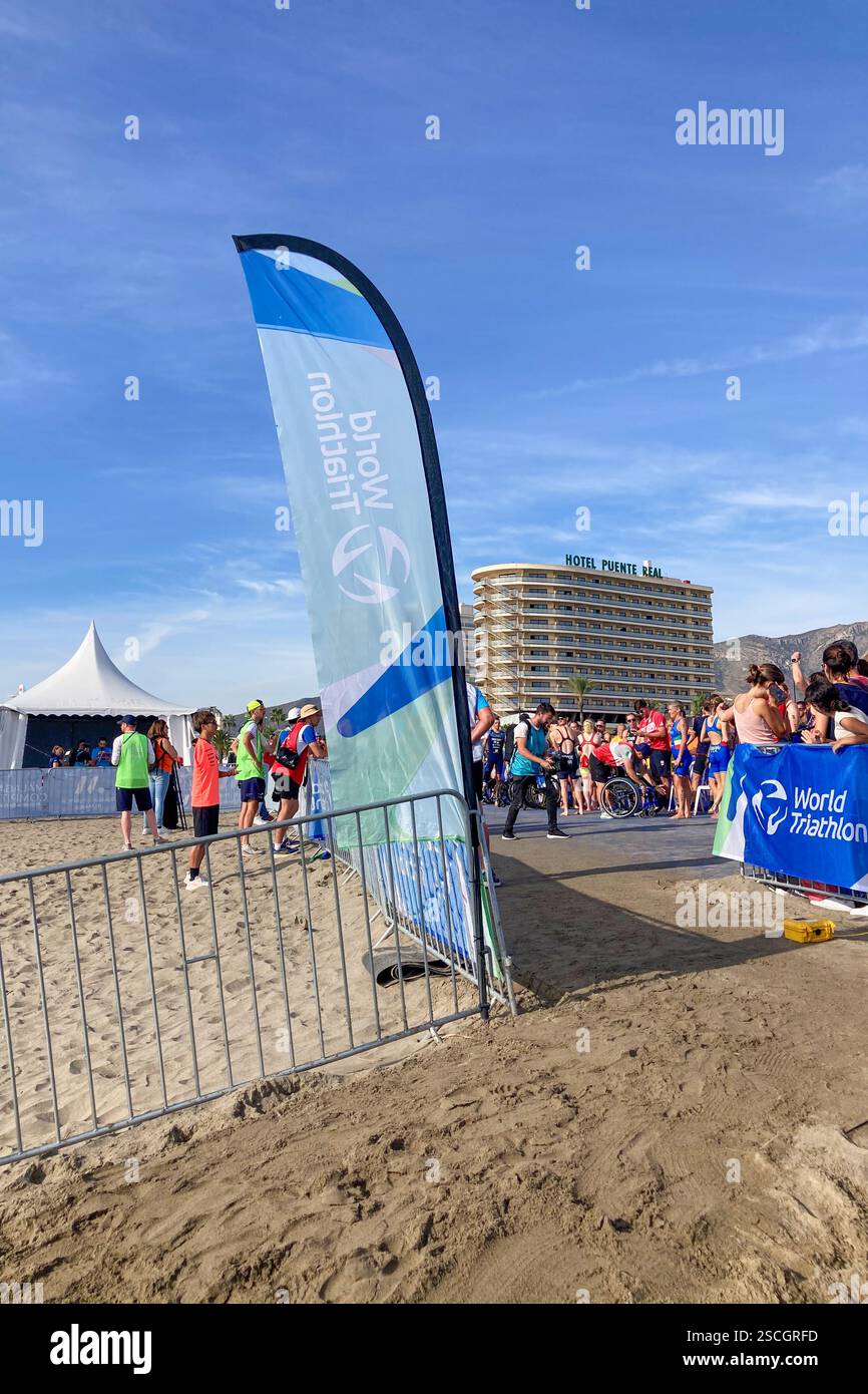 TORREMOLINOS, SPAIN - OCTOBER 20, 2024: World Triathlon Championships final, paralympians in Torremolinos, Spain on October 20, 2024 - Smartphone Captured Stock Image