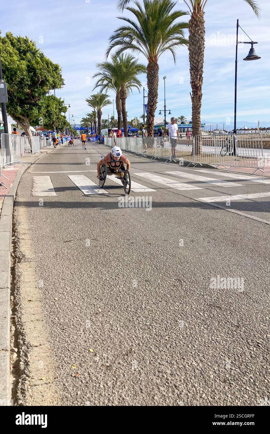 TORREMOLINOS, SPAIN - OCTOBER 20, 2024: World Triathlon Championships final, paralympians in Torremolinos, Spain on October 20, 2024 - Smartphone Captured Stock Image