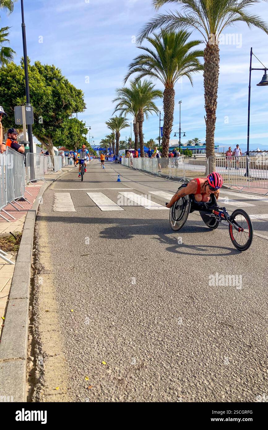 TORREMOLINOS, SPAIN - OCTOBER 20, 2024: World Triathlon Championships final, paralympians in Torremolinos, Spain on October 20, 2024 - Smartphone Captured Stock Image