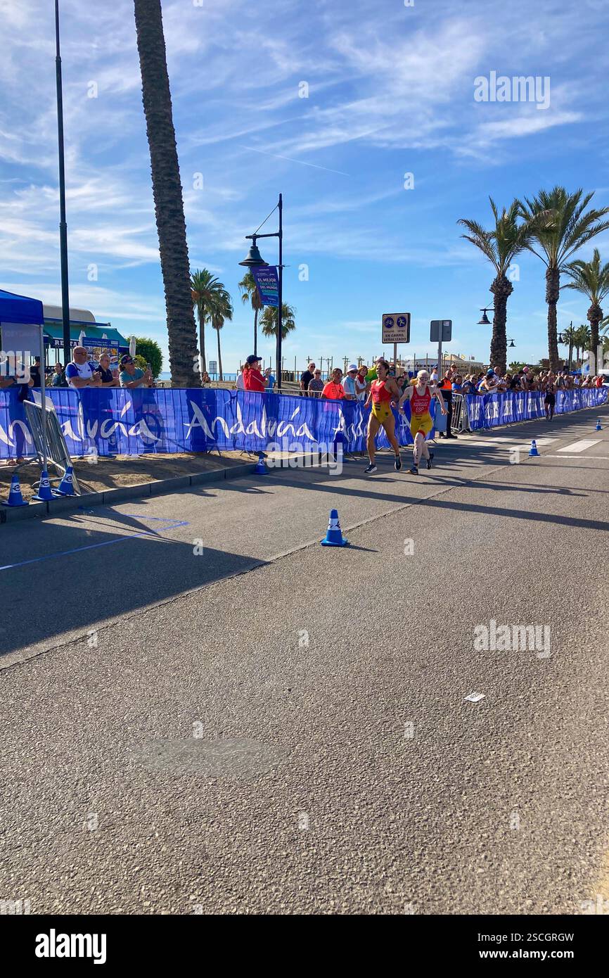 TORREMOLINOS, SPAIN - OCTOBER 20, 2024: World Triathlon Championships final, paralympians in Torremolinos, Spain on October 20, 2024 - Smartphone Captured Stock Image