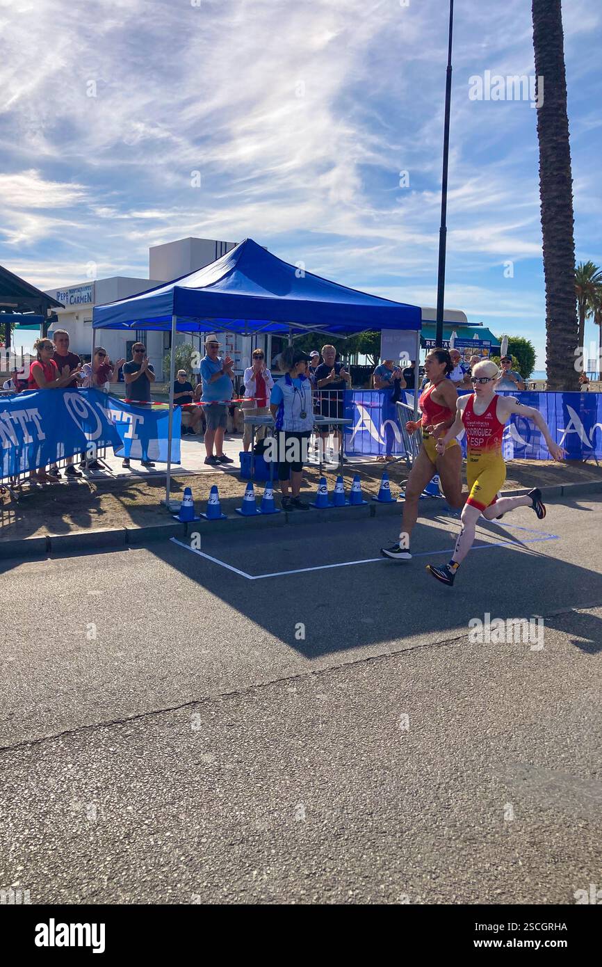 TORREMOLINOS, SPAIN - OCTOBER 20, 2024: World Triathlon Championships final, paralympians in Torremolinos, Spain on October 20, 2024 - Smartphone Captured Stock Image