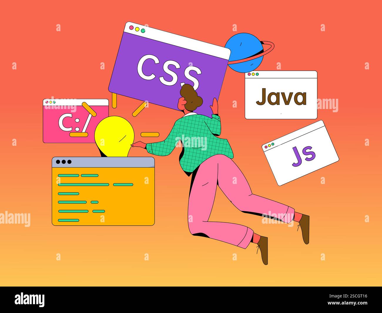 Programming teaching development flat character vector concept ...