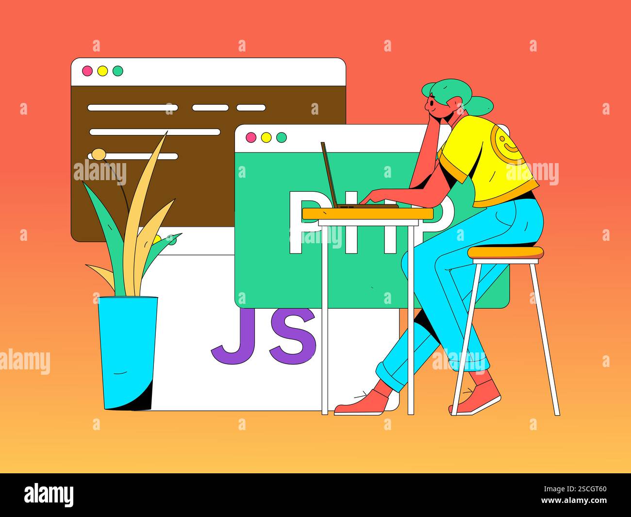 Programming teaching development flat character vector concept ...